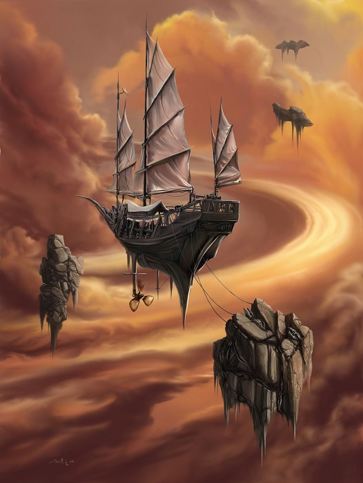 Happy woman hiker in a misty forest